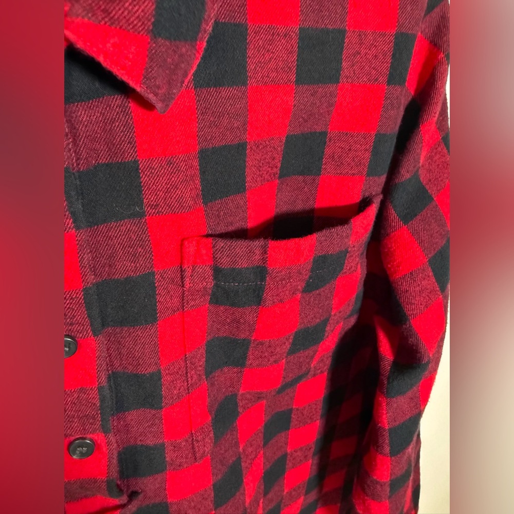 Madewell Women’s Red Buffalo Check Plaid Flannel Shirt Large Popover Top Button - Picture 6 of 12